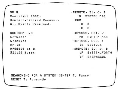 Photo of the HP 9816 Boot Information Screen
